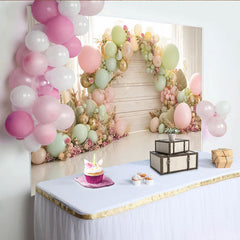 Lofaris Toile de fond pour anniversaire avec arche de ballons pastel et fleurs, élégant décor de fête pour studio photo