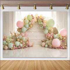 Lofaris Toile de fond pour anniversaire avec arche de ballons pastel et fleurs, élégant décor de fête pour studio photo