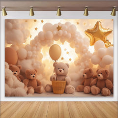Lofaris Toile de fond pour baby shower ours en peluche et ballons nuageux, décor de rêve avec étoiles dorées pour séance photo