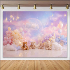 Lofaris Toile de fond pour baby shower ours en peluche et nuages pastel, magnifique arrière-plan de rêve pour séance photo nouveau-né