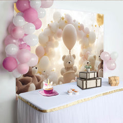 Lofaris Douce toile de fond pour baby shower nuages et ours en peluche, magnifique arrière-plan de rêve pour séance photo nouveau-né