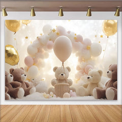 Lofaris Douce toile de fond pour baby shower nuages et ours en peluche, magnifique arrière-plan de rêve pour séance photo nouveau-né
