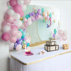 Lofaris Toile de fond anniversaire sirène rose violet et sarcelle avec ballons, magnifique décor de fête sous la mer pour studio photo