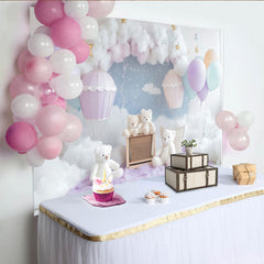 Lofaris Toile de fond pour baby shower ours en peluche et montgolfières pastel, magnifique décor de ciel étoilé pour séance photo bébé