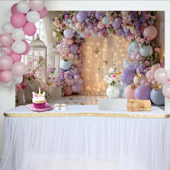 Lofaris Toile de fond de photographie d'arche ballons pastel et fleurs, décor élégant pour studio photo avec lumières et papillons