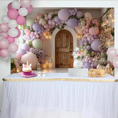 Lofaris Toile de fond de photographie ballons pastel et arche en bois, décor féerique avec lanternes et fleurs pour studio photo