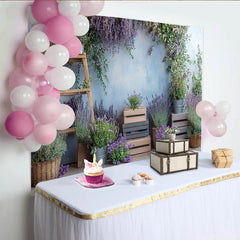 Lofaris Toile de fond de photographie florale lavande avec échelle en bois, arrière-plan naturel pour studio photo et portrait