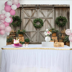 Lofaris Toile de fond de Noël rustique en bois avec couronnes et verdure, élégant décor d'hiver pour studio photo et fêtes