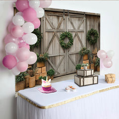 Lofaris Toile de fond de Noël rustique en bois avec couronnes et verdure, élégant décor d'hiver pour studio photo et fêtes
