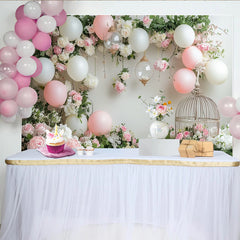 Lofaris Toile de fond pour baby shower florale rose et blanche avec ballons, élégant décor de fête prénatale pour séance photo