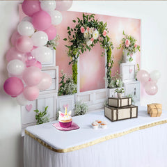 Lofaris Toile de fond rose pour baby shower avec fleurs et cœurs, élégant décor de fête prénatale pour studio photo