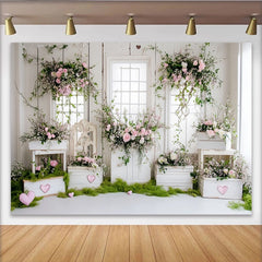 Lofaris Toile de fond de photographie florale avec roses roses et caisses en bois, décor romantique pour portrait