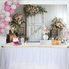 Lofaris Toile de fond de photographie rustique florale avec porte en bois blanche, élégant arrière-plan pour mariage ou séance photo