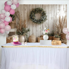 Lofaris Toile de fond de photographie rustique en bois blanc vieilli avec couronne d'eucalyptus, arrière-plan naturel bohème pour studio