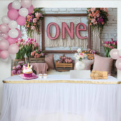 Lofaris Toile de fond florale rose pour 1er anniversaire avec lettres ONE, décor rustique pour séance photo de bébé