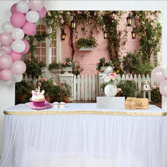 Lofaris Toile de fond de photographie jardin romantique avec roses et mur en brique rose, décor floral élégant pour studio photo