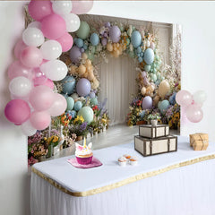 Lofaris Toile de fond florale pastel avec ballons et cage à oiseaux, magnifique arrière-plan de studio photo pour bébés et enfants