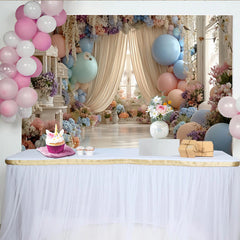 Lofaris Toile de fond de photographie avec fleurs pastel et ballons, élégant décor romantique pour studio photo