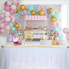 Lofaris Toile de fond pour anniversaire avec chariot de douceurs et ballons pastel, décor festif pour séance photo