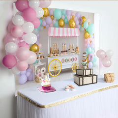 Lofaris Toile de fond pour anniversaire avec chariot de douceurs et ballons pastel, décor festif pour séance photo