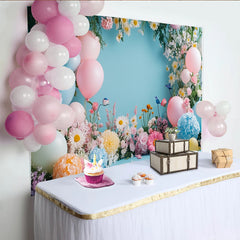 Lofaris Toile de fond de photographie fleurs printanières avec ballons pastel, décor floral romantique pour séance photo