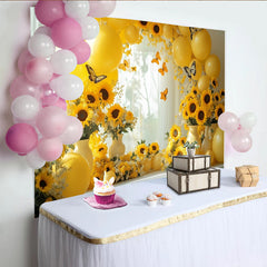 Lofaris Toile de fond de photographie tournesols jaunes et papillons, arrière-plan lumineux avec ballons pour studio photo et fête printanière