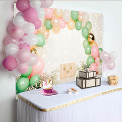Lofaris Toile de fond pour baby shower fleurs et ballons pastel en arche, magnifique décor doux avec lumières bokeh pour séance photo