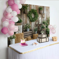 Lofaris Toile de fond de photographie rustique avec mur en bois et verdure, élégant arrière-plan naturel pour studio photo et événements