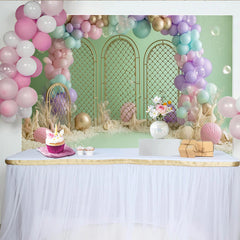 Lofaris Toile de fond pour anniversaire sirène avec ballons pastel et coquillages, décor féerique pour séance photo