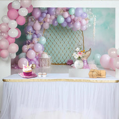 Lofaris Toile de fond pour anniversaire sirène avec ballons pastel et filet, décor féerique pour séance photo