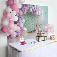 Lofaris Toile de fond pour anniversaire sirène avec ballons pastel et filet, décor féerique pour séance photo
