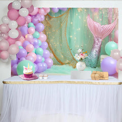 Lofaris Toile de fond pour anniversaire sirène avec ballons pastel et filet de pêche, décor féerique pour fête d enfant