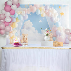 Lofaris Toile de fond pour baby shower ours en peluche avec arche de ballons pastel, décor doux pour séance photo