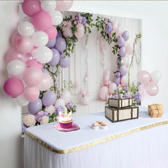 Lofaris Toile de fond pour baby shower avec ballons pastels et arches florales élégantes, charmant arrière-plan pour studio photo