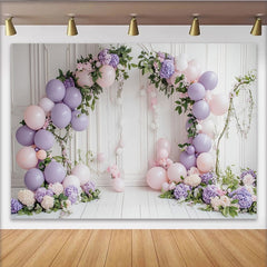 Lofaris Toile de fond pour baby shower avec ballons pastels et arches florales élégantes, charmant arrière-plan pour studio photo