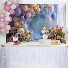 Lofaris Toile de fond pour baby shower avec ballons pastel et fleurs, magnifique décor de fête prénatale pour séance photo