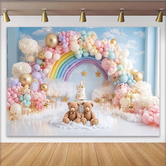 Lofaris, Toile de fond pour anniversaire arc-en-ciel nuages et ballons pastel, doux décor de fête pour séance photo bébé et enfant