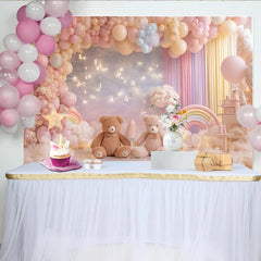 Lofaris Toile de fond pour baby shower avec oursons et ballons pastel, décor féerique pour séance photo de bébé