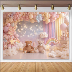 Lofaris Toile de fond pour baby shower avec oursons et ballons pastel, décor féerique pour séance photo de bébé