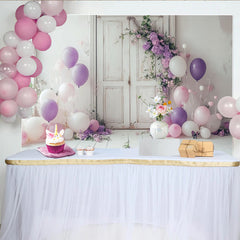 Lofaris Toile de fond pour anniversaire avec fleurs violettes et ballons, décor romantique pour séance photo