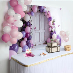 Lofaris Toile de fond de photographie avec arche de ballons roses et violets, élégant arrière-plan pour studio photo et événements festifs