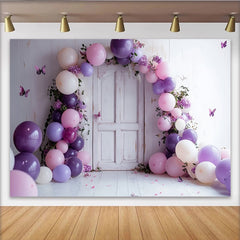 Lofaris Toile de fond de photographie avec arche de ballons roses et violets, élégant arrière-plan pour studio photo et événements festifs