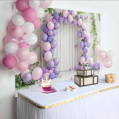Lofaris Toile de fond anniversaire fille avec ballons roses et violets, décor de fête pastel avec papillons pour studio photo