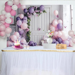 Lofaris Toile de fond pour anniversaire avec ballons violets et roses, élégant décor floral avec papillons pour séance photo