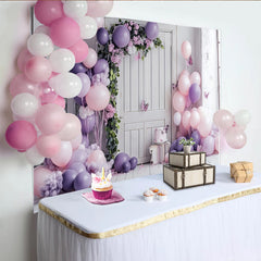 Lofaris Toile de fond pour anniversaire avec ballons violets et roses, élégant décor floral avec papillons pour séance photo