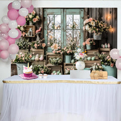 Lofaris Toile de fond de Pâques fleurs roses et œufs pastel pour photographie, arrière-plan rustique de porte en bois pour studio photo