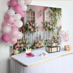 Lofaris Toile de fond de photographie jardin printanier avec roses et barrière blanche, décor floral romantique pour portrait