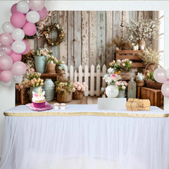 Lofaris Toile de fond de Pâques rustique avec clôture et fleurs, élégant arrière-plan en bois pour studio photo et célébration