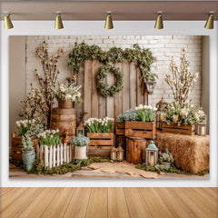 Lofaris Toile de fond de photographie printemps rustique avec fleurs blanches et bois, magnifique arrière-plan pour studio photo