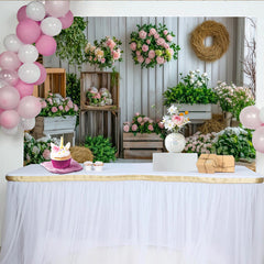 Lofaris Toile de fond de photographie florale et rustique avec roses roses et verdure, décor de studio photo pour portrait et événement
